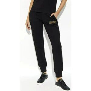 New Versace Jeans Couture Black Joggers Gold Logo Pull On Drawstring Size 8